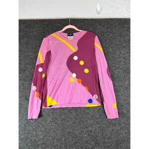 Chanel Vintage 00T Abstract Polka Dot Silk Blend Knit Top Pink Purple Size 42